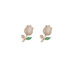 Rose Stud Earrings S925 Silver Needle Plated 18k Gold Micro Set Zircon Exquisite Earrings Korean Style Wedding Party Earrings Jewellery Valentine's Day Gift spc