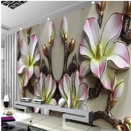 classic painting wallpaper Magnolia flower wallpapers relief wallpaper background wall 3D background wall flower relief mural