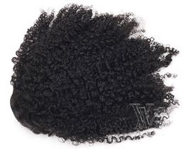 Mongolian No tangle no sheddin Afro Curly costum 3c Drawstring Ponytail Natural Black 12 to 26 Inch 120g Human Hair Weave Elastic Band Ties