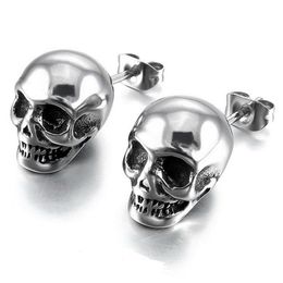European and United States Fashion Gothic Skull Skeleton Hoop Earring 925 Silver Skull Stud Earring Halloween Jewellery for Women Girlls