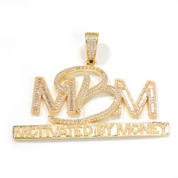 Hip Hop Jewellery Zircon Letter Motivated By Money Pendant Necklace with Rope Chain for Men Women