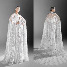 Zuhair Murad 2021 New Wedding Dresses Deep V Neck Luxury Crystals Shiny vestidos de novia with Long Wrap Lace Beaded Bridal Gowns