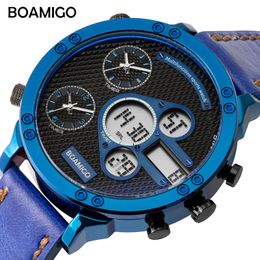 BOAMIGO Mens Watches Top Men Sports Watches Quartz LED Digital 3 Clock Male Blue Watch relogio masculino2607