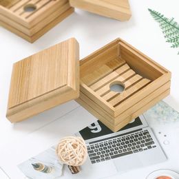 Ecofriendly Bamboo Soap Box Dish Natural Wooden Soap Tray Holder Storage Soap Rack Plate Box Container for Bath Shower Plate Bathroom