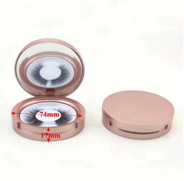 Round False Eyelashes Case Eye Lashes Storage Box Cosmetic Mirror Case Rose Gold Eyelash Packaging Box