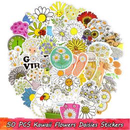 50 Pcs Kawaii Flowers Daisy Waterproof Vinyl Stickers Pack for Kids Teens Adults to DIY Laptop Water Bottle Luggage Scrapbook Bike Guita