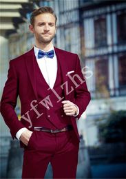 Handsome One Button Groomsmen Peak Lapel Groom Tuxedos Men Suits Wedding/Prom/Dinner Best Man Blazer(Jacket+Pants+Tie+Vest) W521