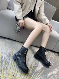Flat bottom lace up short boots womens new winter 2020 British style thick heel motorcycle boots retro Martin boots with box and dustbag