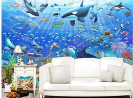 Custom 3d stereoscopic wallpaper Beautiful hand-painted blue ocean underwater world wallpapers TV background wall