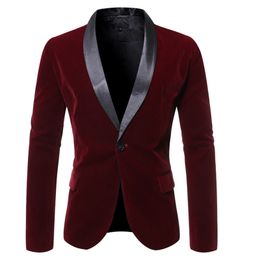 2020 New Men Wine red velvet suede Business Casual Dress Slim Blazer Jacket Homme Fashion Stage Party Formal Suit coat Outwear3048