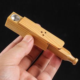 Portable Natural Wood Stretch Mini Smoking Philtre Tube Handpipe Handmade Drawer Shape Slide Cover Dry Herb Tobacco Holder Pipes DHL Free