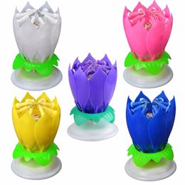 Fashion Amazing Romantic Musical Lotus Rotating Happy Birthday wedding Candle Magical Sparklers for Party Decoration
