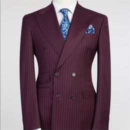 Burgundy StripeTuxedos Wedding Suits For Best Men Custom Made Mens Suit High Quality Two Piece De Mariage Pour Hommes