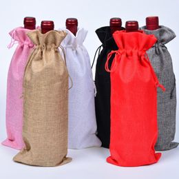 15*35cm Christmas Decor Burlap Champagne Wine Bottle Bags Covers Party Festival Gift Pouch Packaging Bag LX2832
