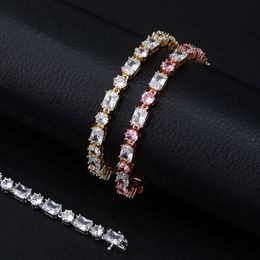 7/8inch Gold Plated Sparkling Round Square CZ Tennis Bracelets Chains for Men Women Hiphop Jewellery Gift