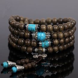 Tibetan Buddhist Handmade 108 *0.8cm Natural ebony Prayer Beads Malas Buddha Bracelet Rosary Wooden bracelets men Jewellery Y200730