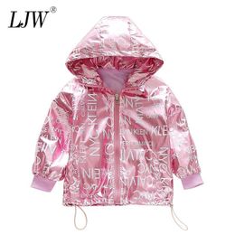 Girls Windbreaker Hooded Jacket For Child Clothing 2020 Brand Alphabet silver Pink Girls Outerwear Coat Spring Autumn 3-12T Kids LJ200828