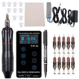 Complete Tattoo Machine Kit LCD Touch Screen Power Tattoo Pen machine Set with Needle For Tattoo Eyebrow Tattooist Beginner T200609