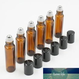Hot 1000pcs/Lot 10ml amber roll on roller glass bottles for essential oils roll-on refillable perfume bottle with black cap