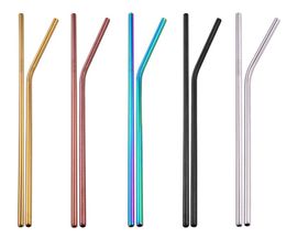 Stainless Steel Drink Straw 6*0.5*215mm Reusable Rainbow Gold Metal Straight Bend Straws Drink Tea Bar Drinking Straws fast ship