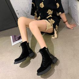 Flock&pu leather platform boots women rivets lace up zip riding booties thicken round toe winter botas solid Colour muffins shoes