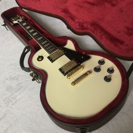 Free shipping/Cream yellow/Retro volume knob/6 string custom Electric Guitar/with case