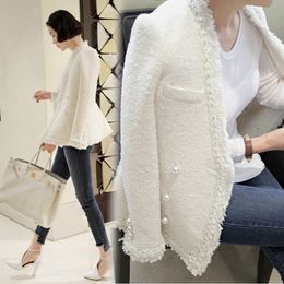 New women's v-neck beading buttons double breasted tassel tweed Woollen white Colour slim waist coat plus size XSSMLXL242y
