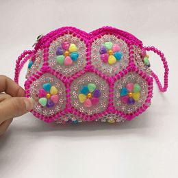 50pcs DHL shoulder pearl flower purse hand - Coloured pearl bag Fashion mobile phone bag coin purse