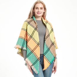 de luxo de malha Primavera Inverno Mulheres Scarf manta morna Cashmere Lenços Xales Neck Bandana Pashmina Lady Enrole Moda cobertor Oversized Tartan