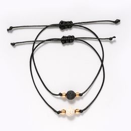 Black White Lava Stone strand Bracelet Lover Couple Friendship Bracelets Adjustable Rope Essential Oil Diffuser Women Men Jewellery Gift