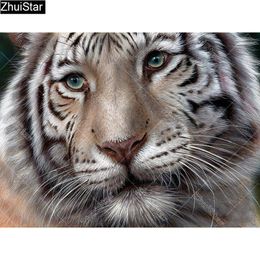 Zhui Star Full Square Drill 5D DIY Diamond Painting "white tiger" 3D Embroidery Cross Stitch Rhinestone Mosaic Decor CJ54