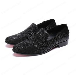 Business Men Genuine Leather Shoes British Style Snake Skin Dress Shoes Pointed Toe Slip on Prom Men Shoes