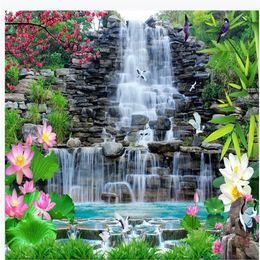 beautiful scenery wallpapers Landscape painting waterfall plum lotus bamboo wallpapers