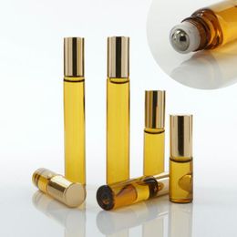 10ml 5ml 3ml Mini Roll On Glass bottle fragrance PERFUME Amber Brown THICK GLASS BOTTLES ESSENTIAL OIL bottle Steel Metal Roller ball LX2961