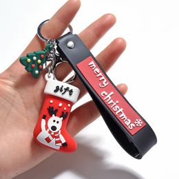 Cartoons pvc Christmas key ring sock pendant Creativity Car keychain Couple bag hangs gift keychains hip hop keyring merry christmas jewelry