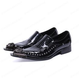 Snake Skin Men Metal Toe Genuine Leather Shoes British Style Men Slip on Shoes Formal Party Nightclub Male Shoes
