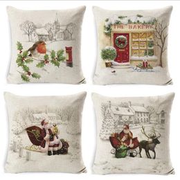 Christmas Pillowcase Printed Cushion Covers Linen Pillowcase Cover Sofa Cushion Cover Home Decor Size About 45*45cm 4 Designs BT652