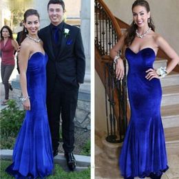Royal Blue Velvet Evening Dress High Sweetheart Fitted Backless Sweep Train Long Formal Party Gown Custom Made