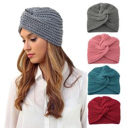 Women's Knitted Turban Hats bohemia turban cashmere cross wrap head hat wool knitting bonnet turbante cap ready to