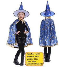 Halloween costume satin cape with hat for kids boys wizard and girls witch cosplay Halloween party