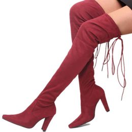 Size 35-43 New Shoes Women Boots Black Over The Knee Sexy Female Autumn Winter Lady Thigh High Thigh High Red Boots