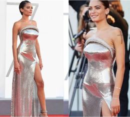 Evening dress Yousef aljasmi Silver Sequines Split Strapless Kylie Kendal Jenner Women s Kim kardashian slender looks Slimmer