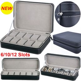 6/10/12 Slots Portable Leather Watch Box Your Watch Good Organiser Jewellery Storage Box Zipper Easy Carry Men Watch Box New D40 T200917