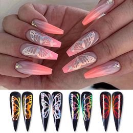 Holographic Laser Fluorescent Butterfly Wings Nails Sticker 3D Self Adhesive Glitter Colorful Nail Art Transfer Decal Stickers Manicure Tool