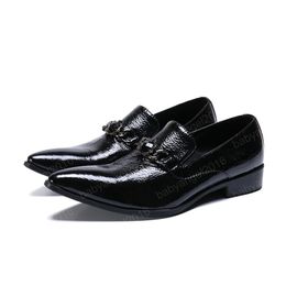 Classic Men Large Size Business Party Shoes Pointed Toe Genuine Leather Shoes New Designer Crystal Chain Shoes