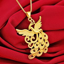 Trendy Bride 18K Gold Filled Phoenix Pendant Necklace for Girls Wedding Accessories Hot Ethnic Princess Necklace Chain Jewellery
