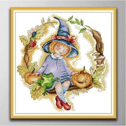 Magic little girl Handmade Cross Stitch Craft Tools Embroidery Needlework sets counted print on canvas DMC 14CT /11CT