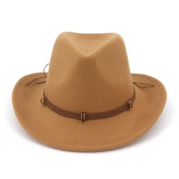 Men Women Fashion Wool Felt Fedora Hat Western Cowboy Cowgirl Cap Jazz Hat Sun Hat Toca Sombrero Cap with Leather Band