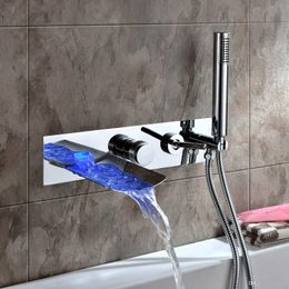 ROLYA Whole New Arrival Wall Mounted LED Waterfall Bathtub Faucet Tub Filler Bath Tap246I