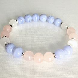 MG0816 Top Grade Blue Lace Agate Bracelet Snow Quartz Rose Quartz Bracelet Negative Energy Protection Bracelet